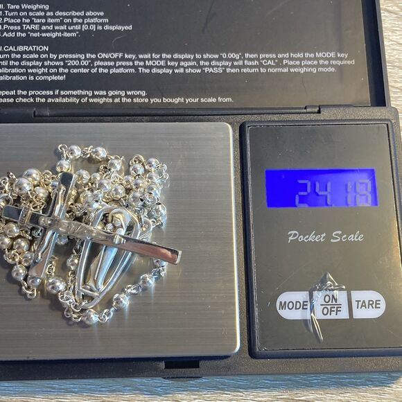 VINTAGE ALL STERLING SILVER ROSARY by CREED - 24 G 17” - CLASSIC ELEGANCE - Picture 9 of 11